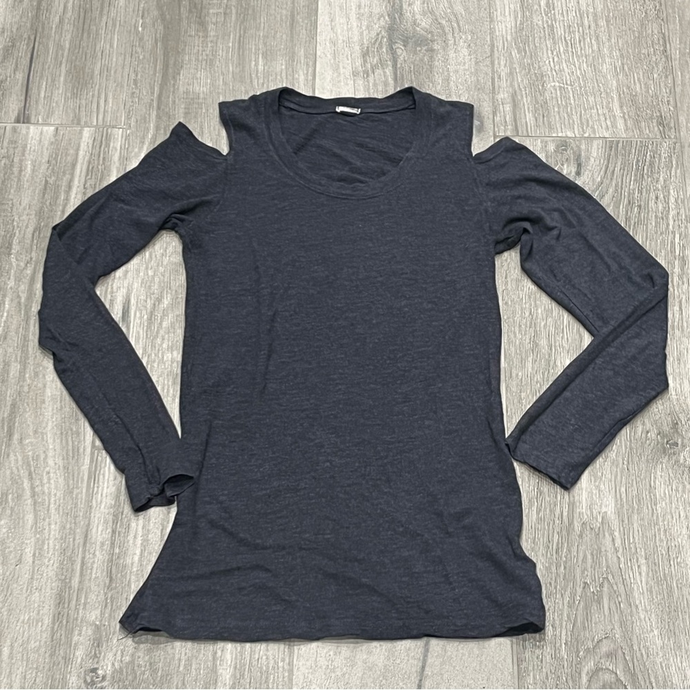 MONROW navy cold shoulder long sleeve tee-XS